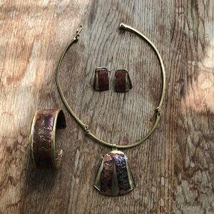 Unique copper jewelry set, bracelet, earrings, necklace